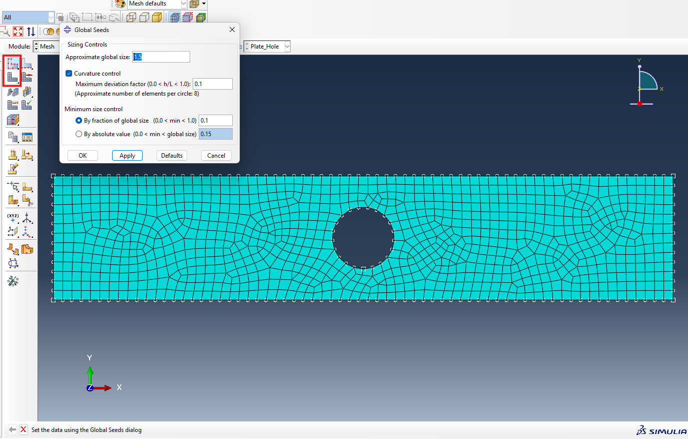 Mesh of the plate with a 2D hole.