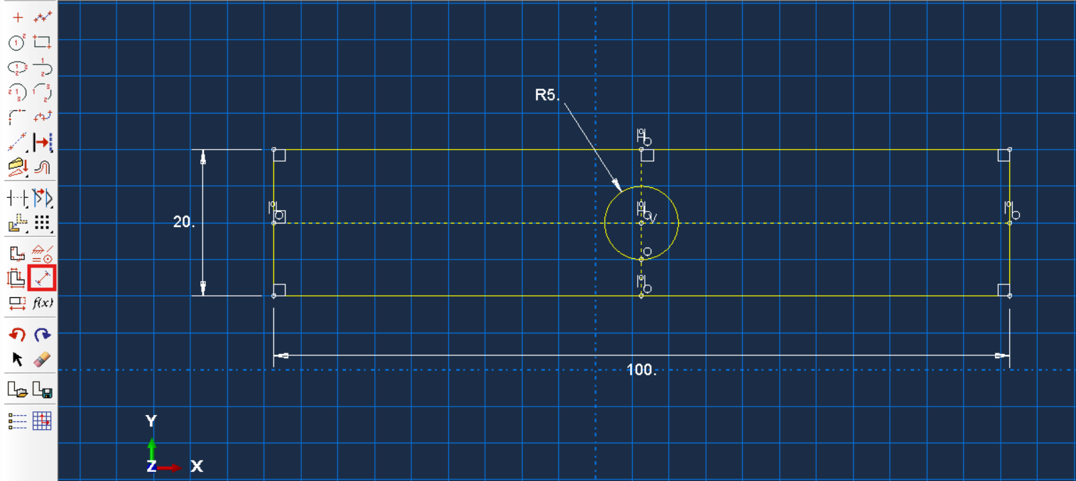 Sketch of the plate with the dimensional constraints applied.